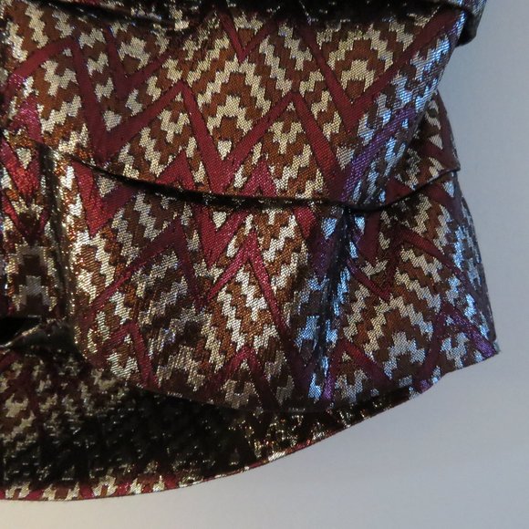 BIRGITTE HERSKIND Silver Red Metallic Brocade Ruched April Skirt - Size US 6 - Picture 12 of 15